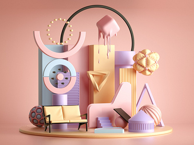 Abstract Composition - turn your mind off 3D Illustration 3d artist 3d modeling 3dcomposition 3dui abstract abstract composition animation composition diorama graphic designer illustration isometric isometric animation isometric mograph modeling motion graphics set design stylized ui uiux