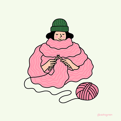 2021 hobby character crafts crochet cute girl green hat illustration knit knitting pink scarf wool