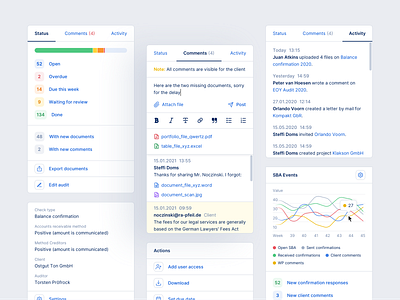 Auditi - Sidebar Components activity clean design comment commentary design desktop app finance graphs information design overview product product design sidebar software software design status ui uiux ux web app