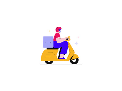 Masked deliver guy deliver the order with scooter courier delivery flat food delivery illustration ui