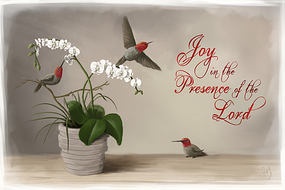 Joy in the Presence of the Lord christian art digital painting hummingbird orchid