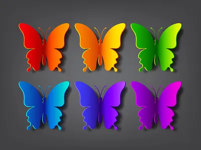 Colored paper butterflies blue butterfly decor design gradient green illustration insect moth orange paper pink purple realistic red shadow vector yellow