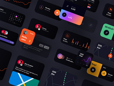 Daility 2, iOS 14 widgets [ Dark theme ] 3d app branding concept dark design gradient ios kit minimal mobile ui ux vector widget workout