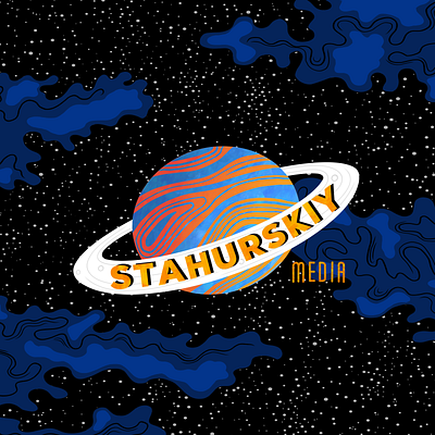 Planet logo remastered black blue cosmos film galaxy illustration logo neon orange planet production universe