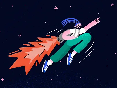 Creative Mind Classs Homepage Character character creative mind class female character illustration illustration art jetpack rocket space stars universe website illustration