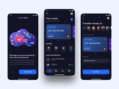 AbsoluteBank - finance app design app app design appdesign bank banking app dark mode design app finance app mobile app design mobile ui ui uidesign uiux uiuxdesign