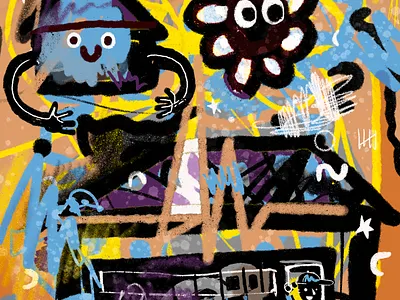 Stay at Home Blues flower house illustration messy procreate quarantine texture