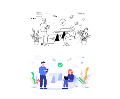 Sketch to finished illustration artwork design drawing flat illustration minimal process sketch ui vector webdesign