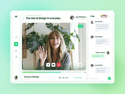E-Learning platform application chat clean clean ui crm design e learning education flat lesson light minimal ui ux web webcam