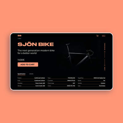 SJÖN BIKE Shop Website application design big bike black dark design dual color ecommerce grey modern modern design modernism orange picture shop shopping cart uidesign website