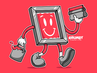 Clean Screen branding cartoon crumby creative frame illustration illustrator ink red retro rubber hose screen screen print screen printing squeegee t shirt vector vectorart