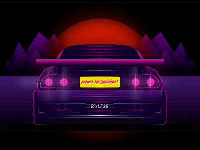 How's My Driving 80s car driving gradient illustration nightrider pink