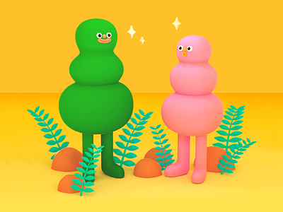 Bobble Friends 3d 3d model 3d modeling bobble character design cinema 4d cute ferns fun happy sparkle stars yellow