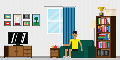 Living Room characters drawing flat design graphic illustration