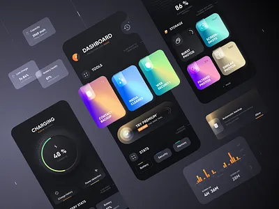 Multi-Tool Utility App app battery cards charging colors dark dashboard design graph memory mobile ui utility