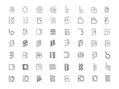 Logo sketches b logo design exploration icons letter b logo concepts logos mark pencil drawing sketches sketching symbols unfold