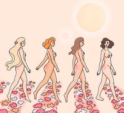 Valentine`s Road (Abbey Road inspo) album cover beatles character cover design flowers illustration nude nudeart pink poster woman