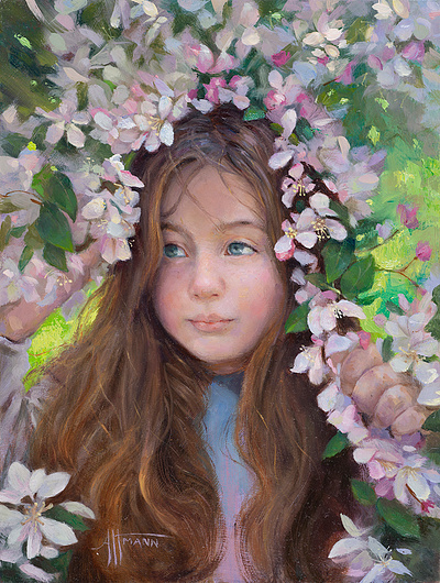 Melanie, Among the Flowers beauty children fine art oil painting portrait young adult