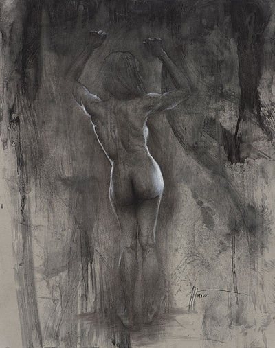 Rise charcoal drawing figurative figure drawing fine art