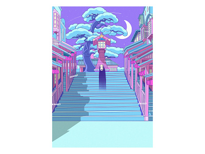 No Face From Spirited away aesthetic beautiful citypop cute cyan dreaming ghibli howls moving castle illustration kawaii art lofi moon no face pastel color pastel colors pink retrowave spirited away synthwave vaporwave