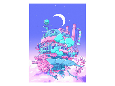 Howl Moving Castle aesthetic anime beautiful citypop dreaming fantasy ghibli howl howls moving castle japanese lofi miyazaki mononoke pastel colors pink retrowave sky synthwave totoro vaporwave