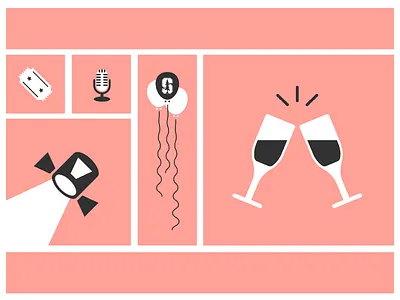 Stanford Alumni Icons 1/4: Entertainment baloons champagne college design entertainment flat glasses icon icons illustration logo podcast radio theater ticket vector