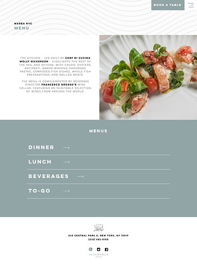 Menu page design for Marea design ui webdesign