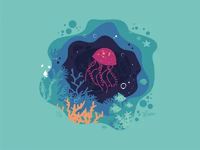 Jellyfish corals design flat design flat illustration illustration jellyfish marine nature ocean shell underwater vector vector artwork water