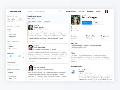 Job Search Marketplace for the Hollywood candidate cinema design employee employer entertainment filters hire hiring hollywood job jobs losangeles pool producer site sketch ui web