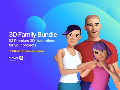 3D Illustration Kit (Free and Premium) - Family Bundle 3d animation 3d characters avatar avatar design bundle family figma freebies humans kit motion motion design motion study motiongraphics pack portfolio presentation scenes websites