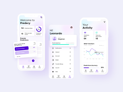 Predecy | App Mobile UX/UI (Freebie) app design app landing page application glass glassmorphism interaction design interface interfacedesign mobile app mobile interface mobile ui modern design prediction ui uidesign uxui