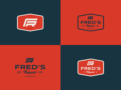 Fred's Repair pt.1 american badge badge logo badges brand brand system branding crest freds logo logodesign repairshop symbol typography usa vintage