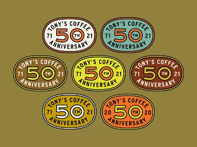 Tony's Coffee 50th Anniversary Logo badge bellingham branding coffee packaging retro vintage