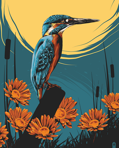 Kingfisher animal animal art bird design flower flowers illustration kingfisher logo poster art poster design posters print print design vector
