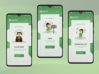 Yeappy adobe illustrator adobe photoshop adobe xd app design documents drawing empty space girl drawing graphic design green illustration inbox logo design logo design concept network ui design uiux ux design