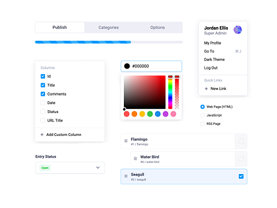 UI Components - EE 6 account menu checkbox clean cms color picker columns eecms expressionengine fields form progress status tabs ui ui components ui design user menu