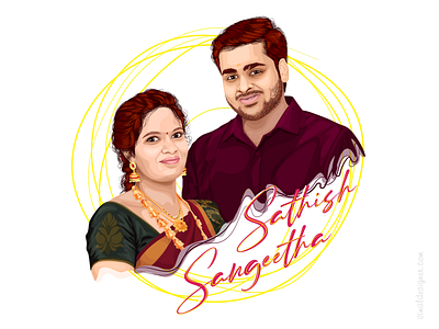 Wedding Portrait | Sathish and Sangeetha adobe illustrator caricature digital drawing digital portrait digitalart illustration illustrator drawing officemates vectorart vimaldesigner