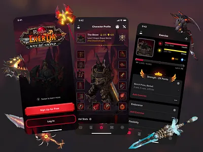 Exertia - Fitness Tracker Game App design fitness fitness tracker game app gaming ios ios app mmorpg mobile mobile app product design ui uidesign ux uxdesign visual