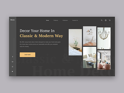 Landing Page for E-Commerce Website dark app design e commerce app home decor landing page landing page design ui