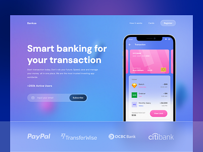 Landing for mobile banking - Web Design bank bank app bank card banking banking app finance glassmorphism heritage hero hero banner hero image heroes landing landing design landing page landing page design landing pages landingpage web web design