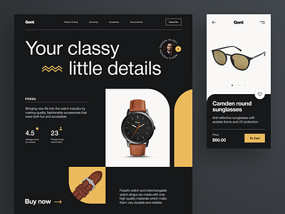Men's Accesory Shop - Blog and Product Card accessories blog classy concept dark luxury mobile productcard uiux web