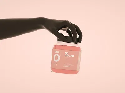 Package. No sugar Nutrition 3d black branding design glass hand illustration minimal package pink typography