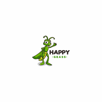 Happy Grass animal branding character forsale grass grasshopper icon illustration lawn lawncare logo mascot