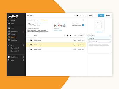 File Library for Jostle file management library ui design ux design