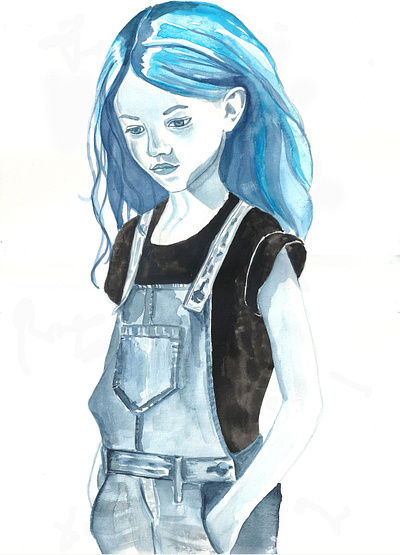 Blue girl coverbook illustration watercolor