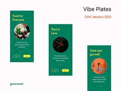 Vibe Plates ~ Greenvault app chennai cloud kitchen delivery app onboarding design food app food delivery minimal mobile app mobile onboarding onboarding onboarding ui organic food delivery sustainable ui ui ux