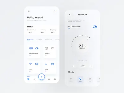 Smart Home App air conditioner app app design clean design clean ui creative design designer dribble shot minimal minimalist popular design smart smart home trend ui uidesign uiux user inteface ux