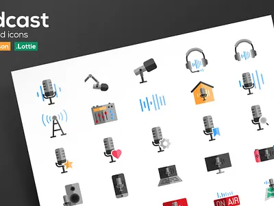 Podcast Animated Icons animation icon icon set illustration lottie lottie animation motion graphic podcast ui