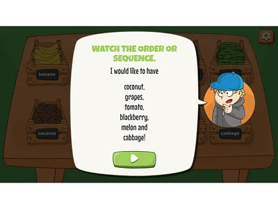 Cartoonish modal window from Mini market memory training game button design cartoon button cartoon character cartoon illustration cartoon style cartoon ui cartoonish cartoonish ui comic bubble game art game design game development game ui memory game mini market modal modal design modal ui modal window ui design