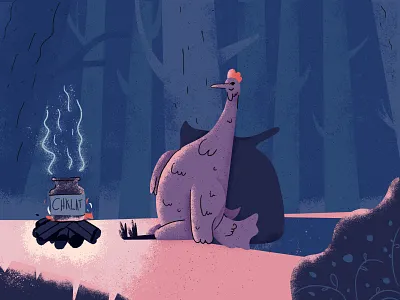 Chicken - Illustration art campfire character chicken colorful forest illustration night scene wood